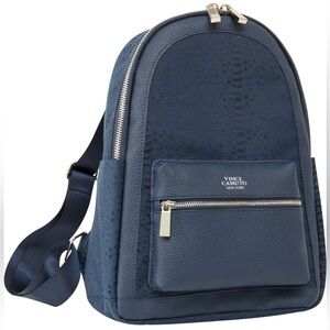 Vince Camuto 15” Messenger Backpack with suitcase/trolley sleeve blue silver